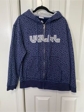 Volkl Navy Patterned Zip-Up Hoodie with Front Logo